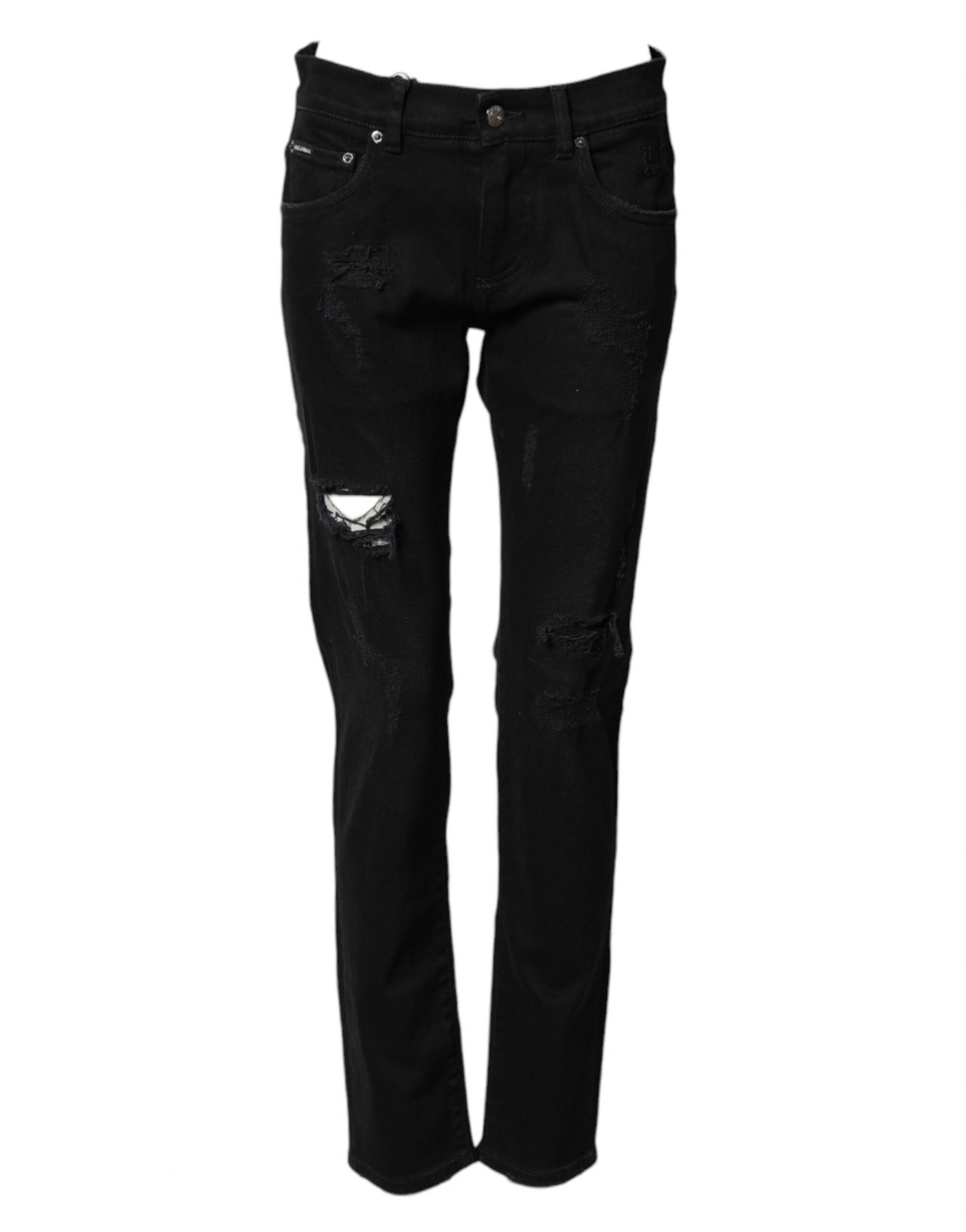 Dolce & Gabbana Schwarze, zerschlissene Herren-Skinny-Jeans aus Baumwolle