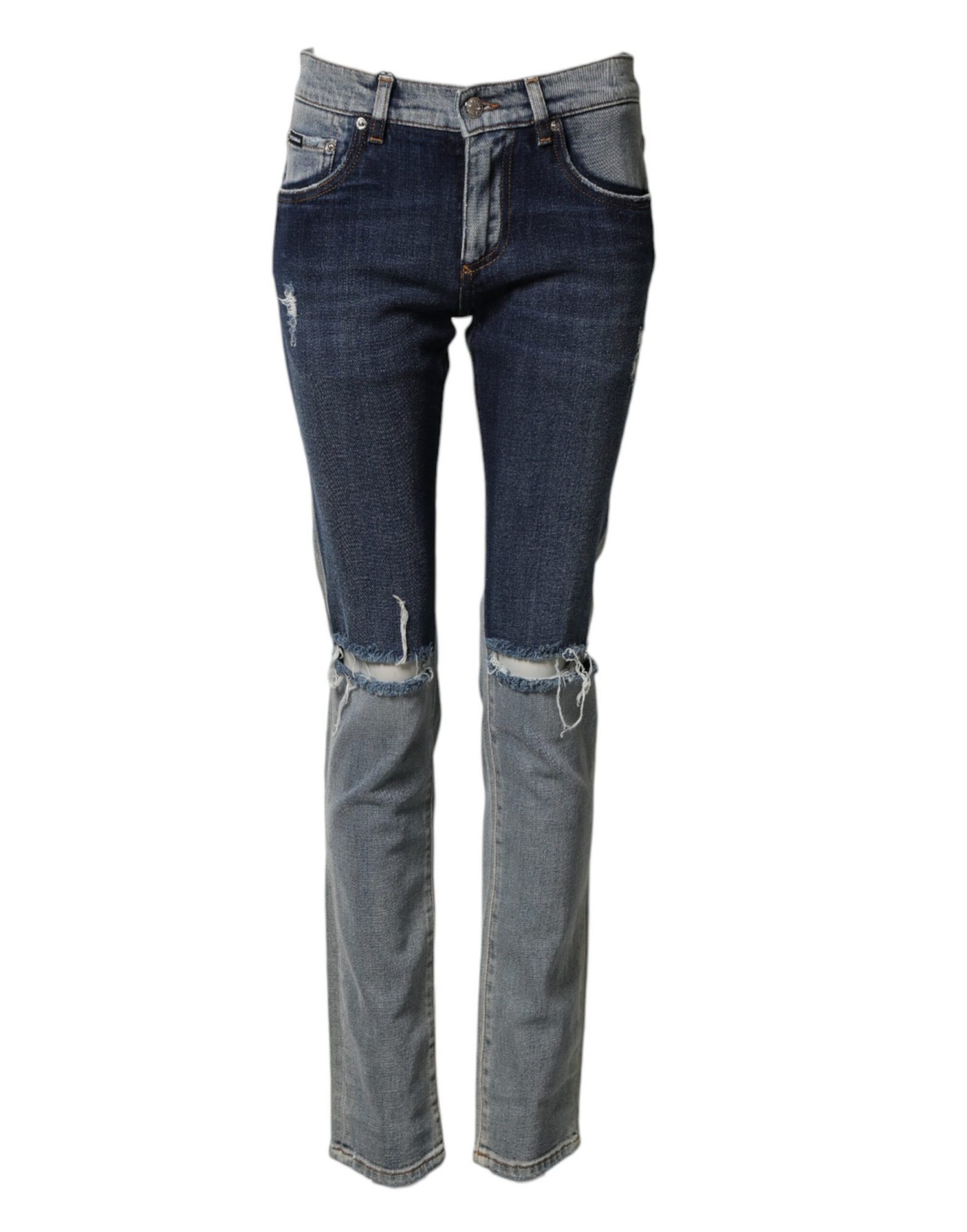 Dolce & Gabbana Blaues, zweifarbiges Baumwoll-Skinny-Jeans für Herren