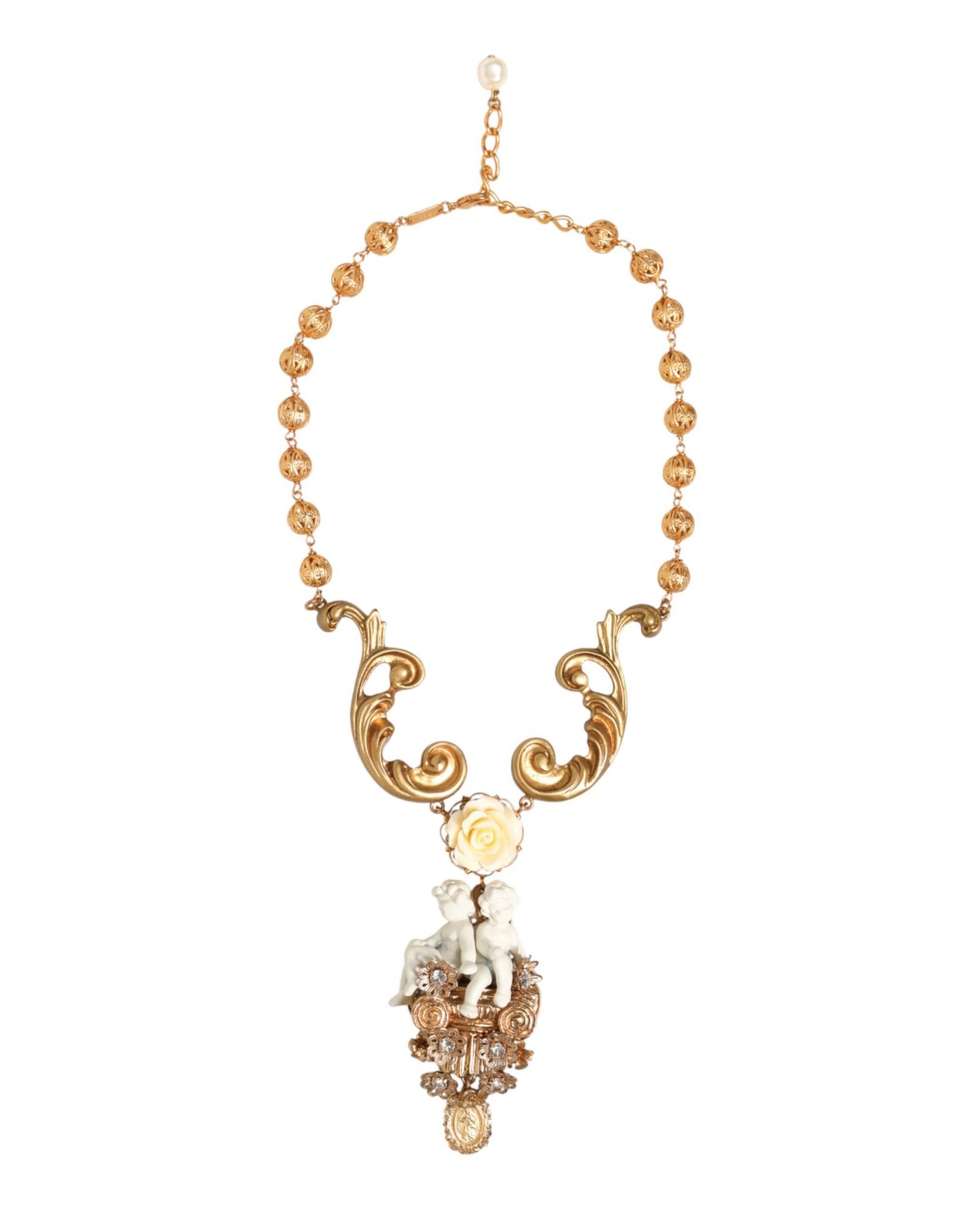 Dolce & Gabbana Goldene Halskette mit Barock-Anhänger aus Keramik und Kristall