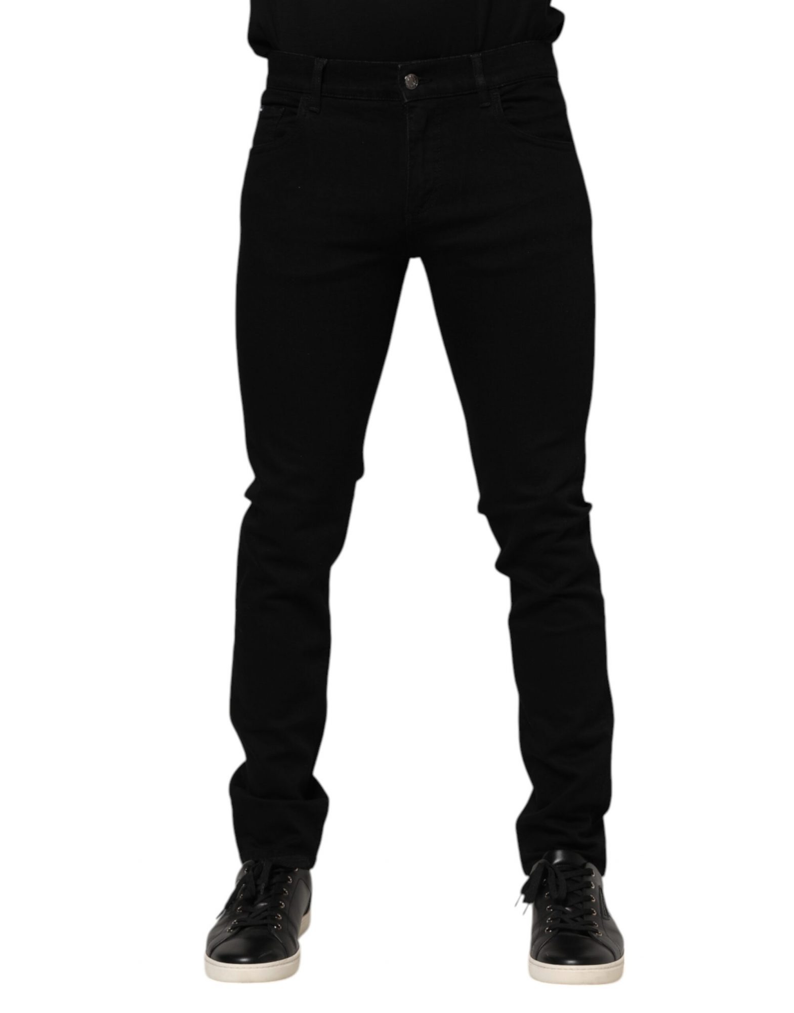 Dolce & Gabbana Dunkelblaue Baumwoll-Logo-Plakette GOLD Denim Jeans