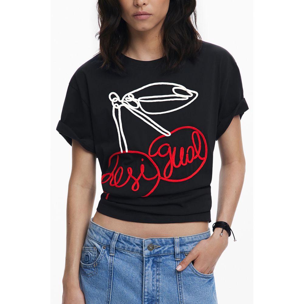 Desigual Schwarzes Baumwoll-T-Shirt für Frauen